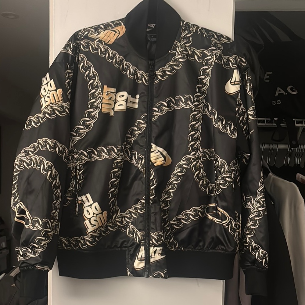 Nike Black and Gold Chain Pattern Jacket